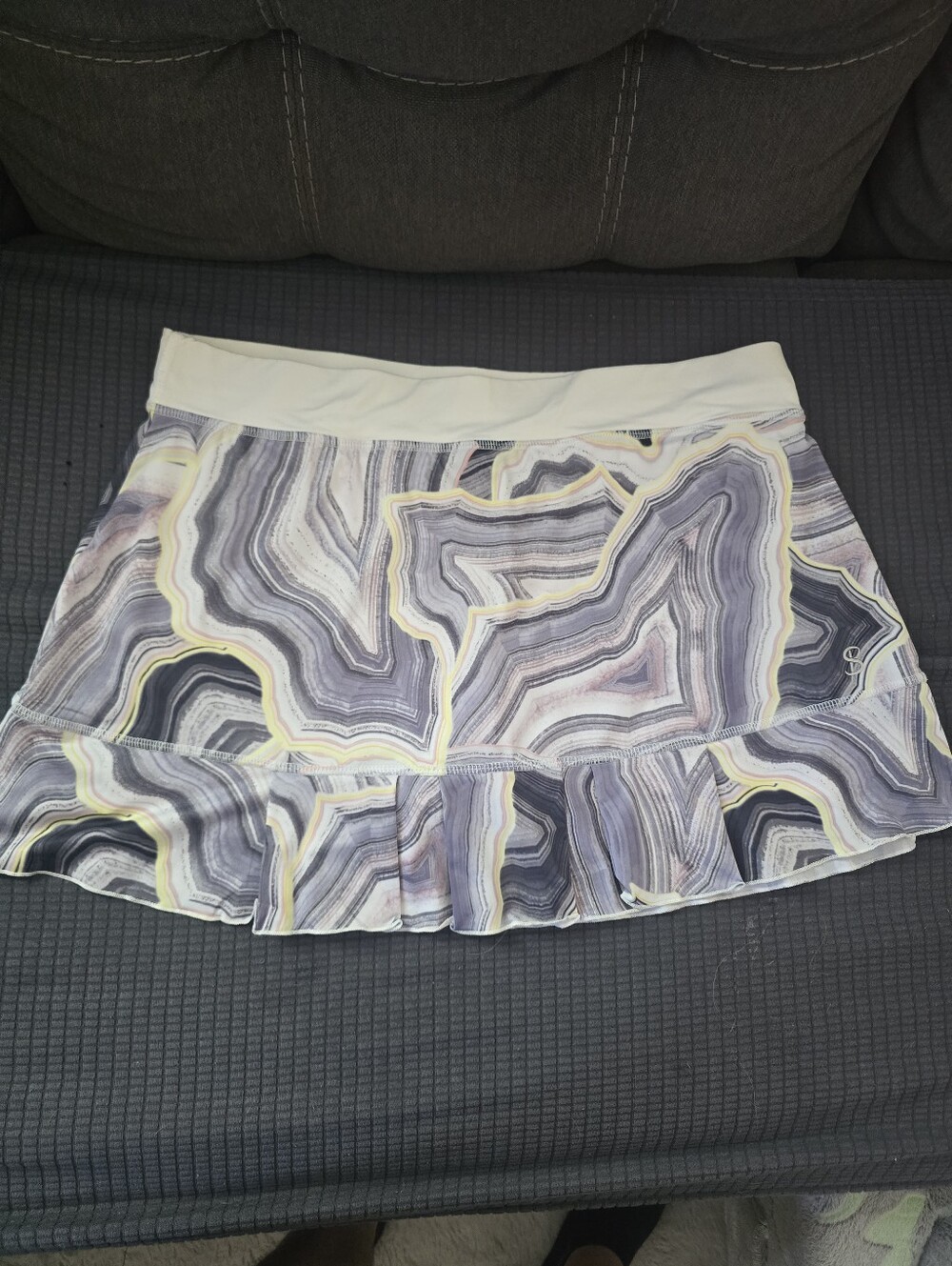 Women's Marble-Print Ruffle Hem Skirt - White Waistband